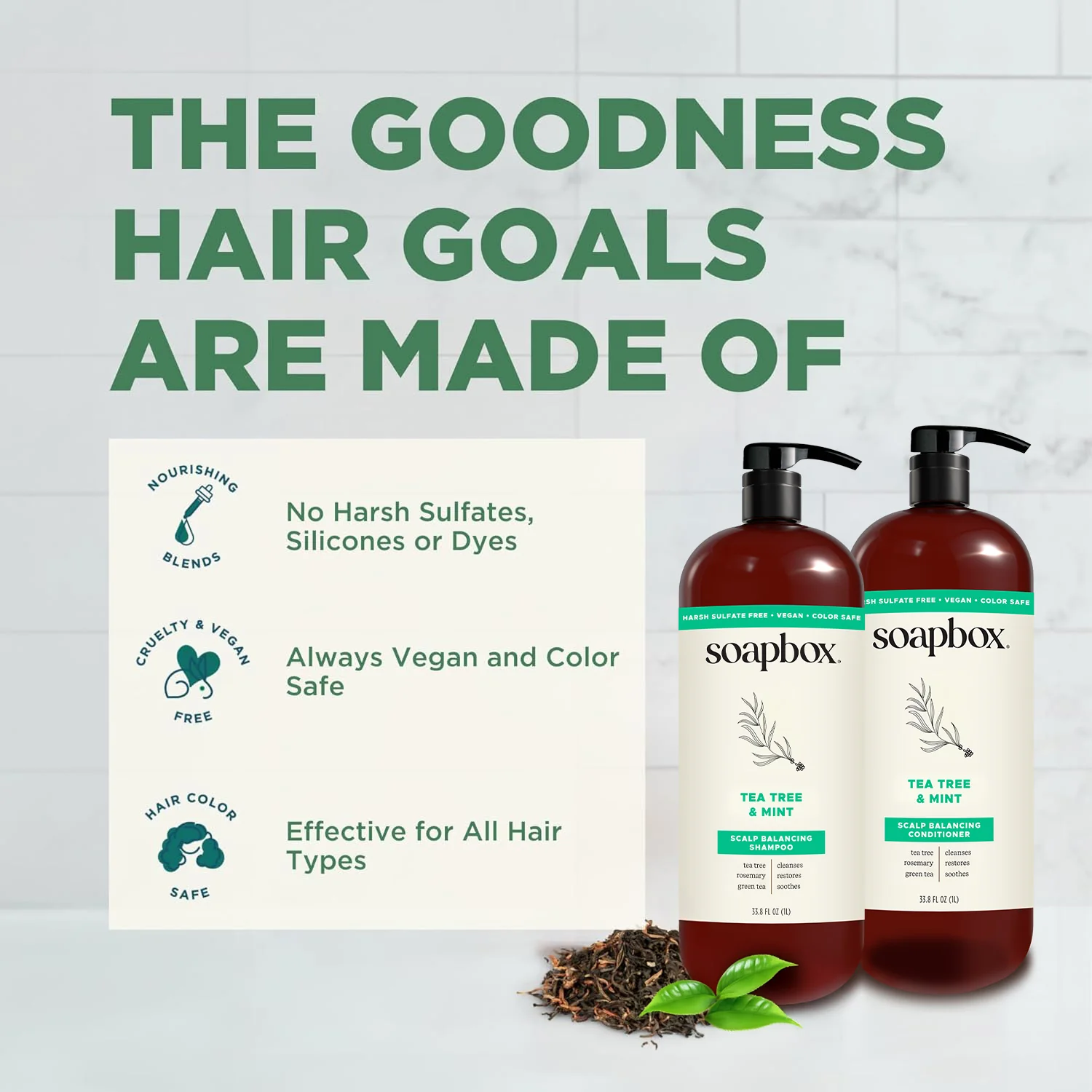 Tea Tree & Mint Scalp Balancing Shampoo + Conditioner Set - 1 Liter - Image 3